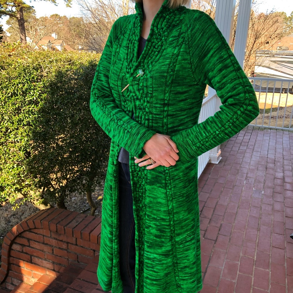 Hand knitted Celtic cables sweater coat